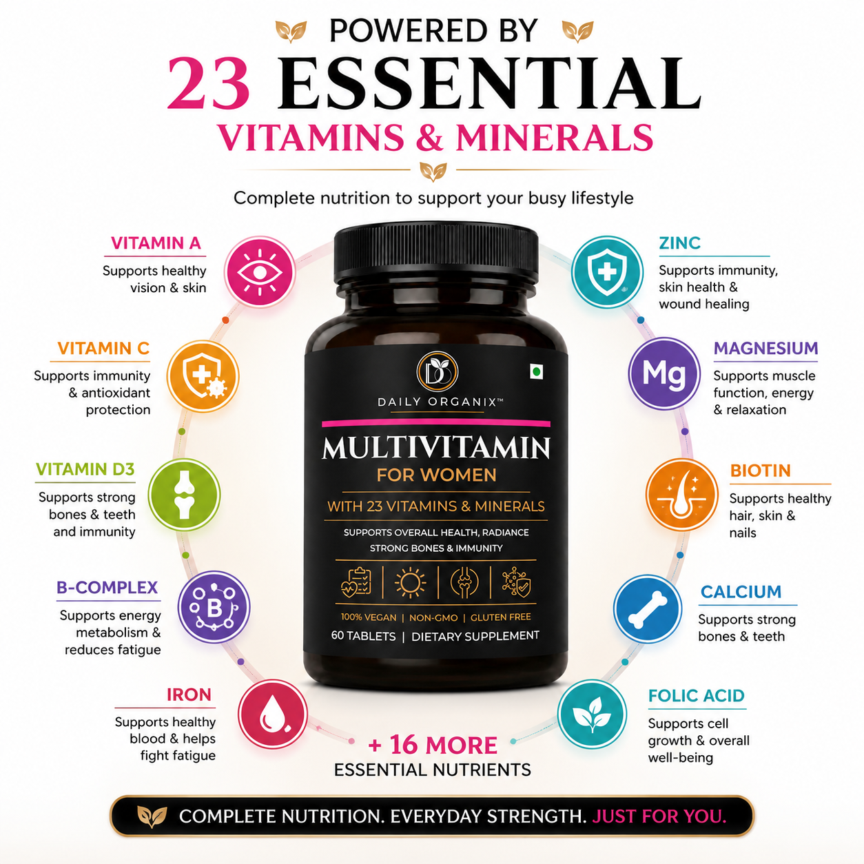 Powered by 23 essential vitamins and minerals