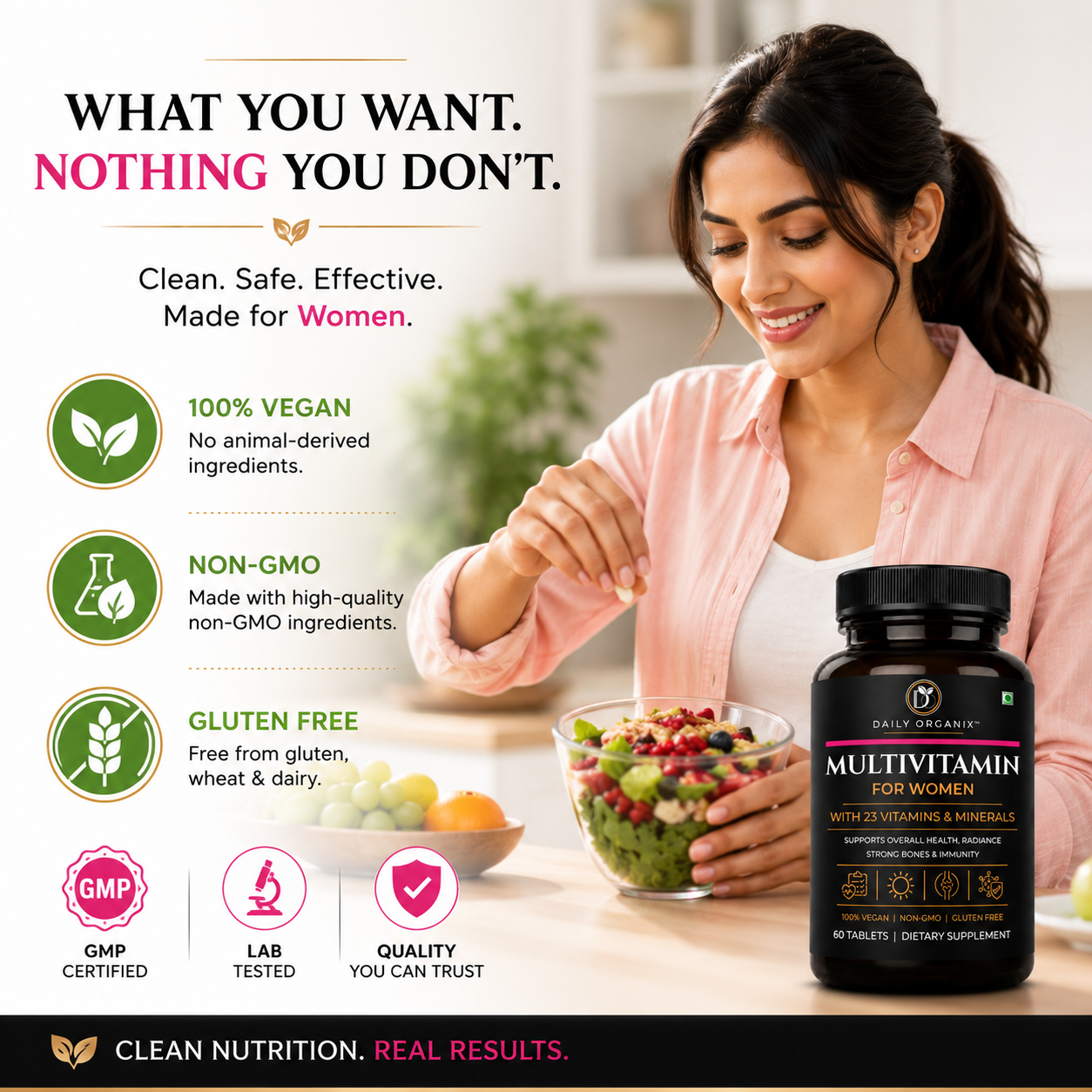 Clean, safe, effective — 100% vegan, non-GMO, gluten free